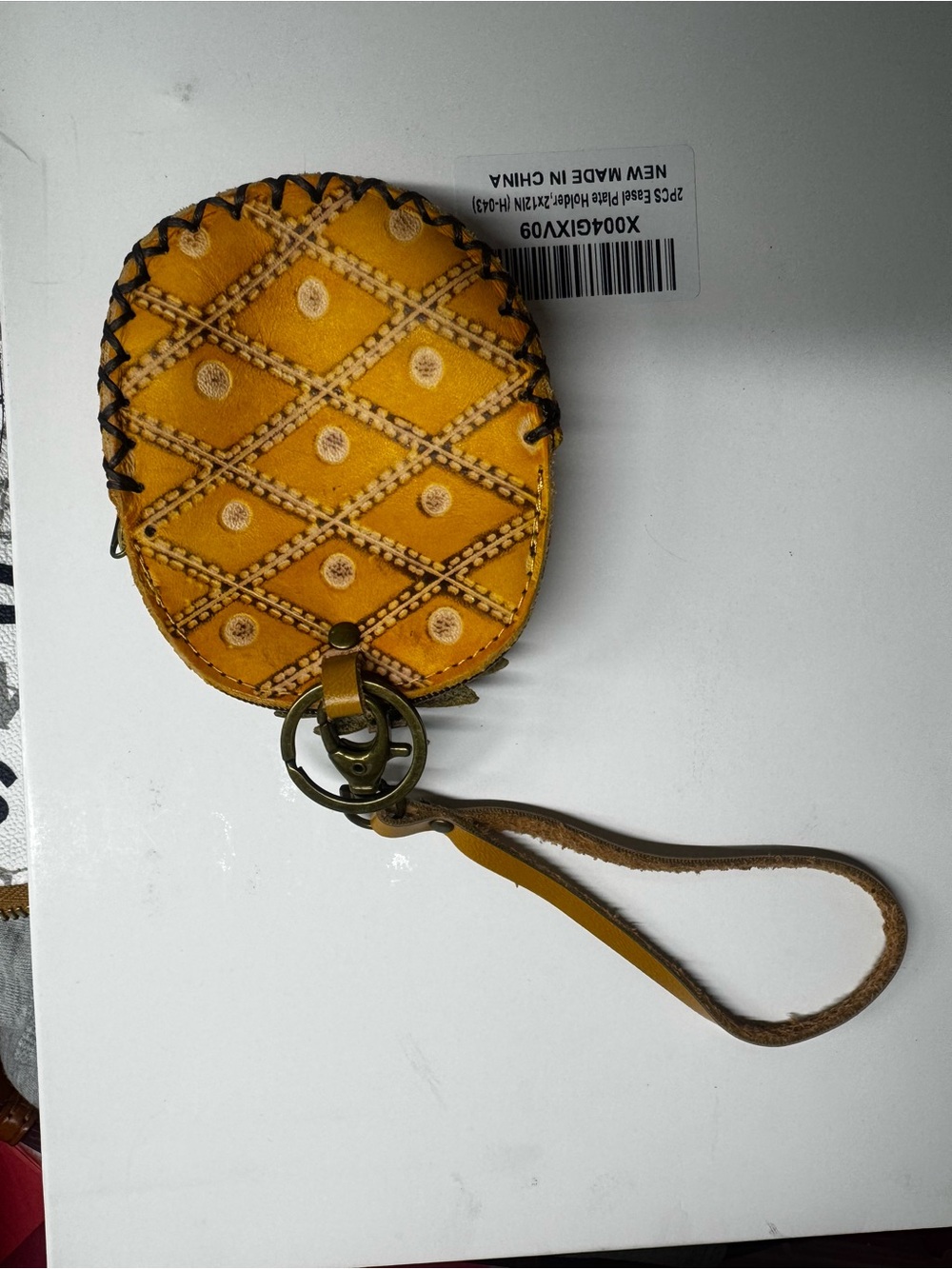 Pineapple Leather Wristlet Key & Card Holder - Yellow Green - Picture 2 of 3